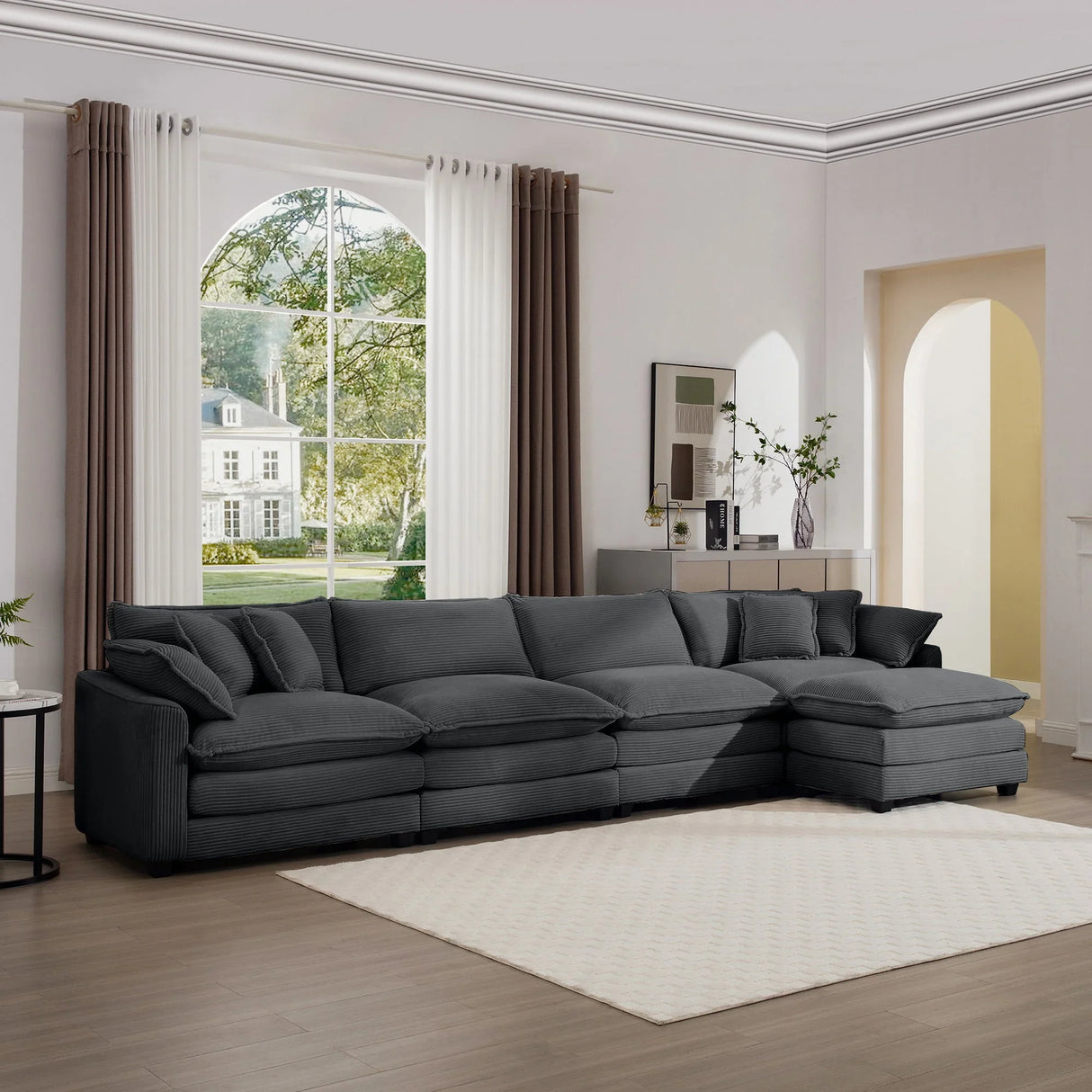 Modern Oversized Modular Cushion Sofa With Ottoman, Low Back, Deep Seating Sofa Set - Furniture Home Direct