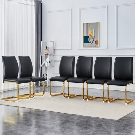 Dining Chair Set With Gold Frame PU Upholstery Black - Furniture Home Direct