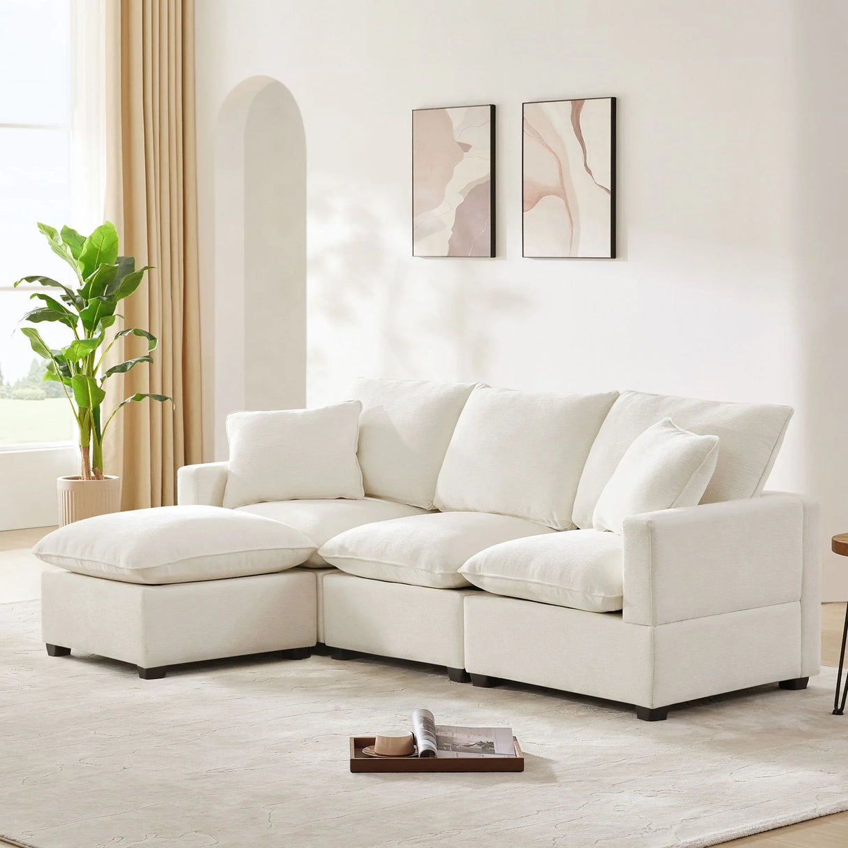 Modern Modular Sofa, 4 Seat Chenille Sectional Couch Set With 2 Pillows Included, Freely Combinable Indoor Funiture For Living Room - Furniture Home Direct