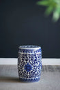 Ceramic Garden Stool, Small Side Tabel - White / Blue - Furniture Home Direct