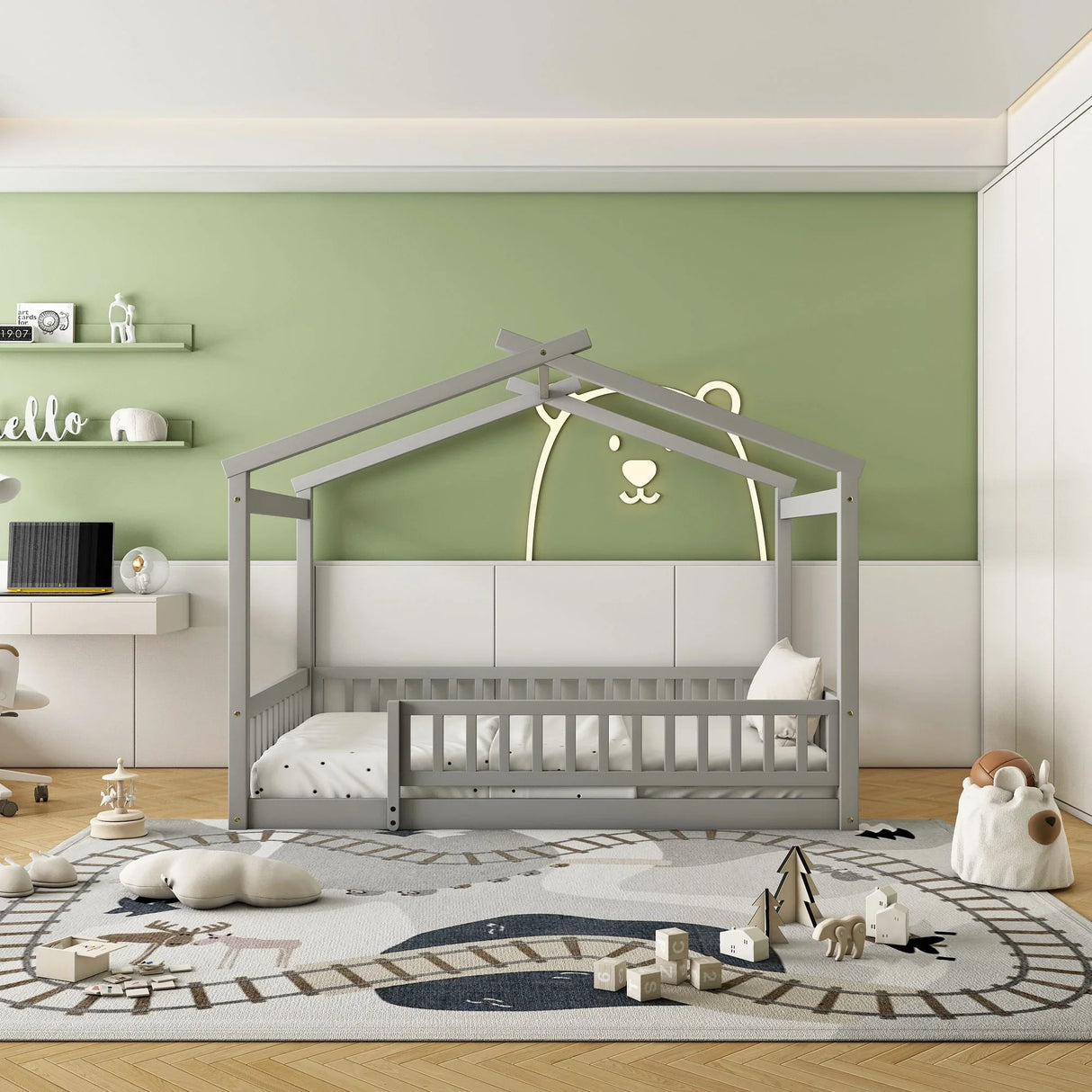Bed House Bed Frame With Fence - Furniture Home Direct