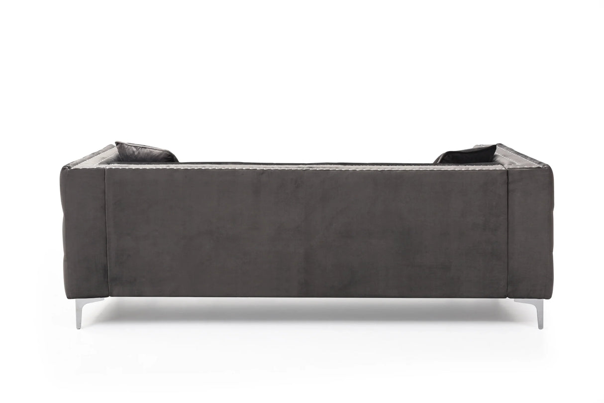 2 Piece Velvet Living Room Set with Sofa and Loveseat and 4 Pillows - Gray - Furniture Home Direct