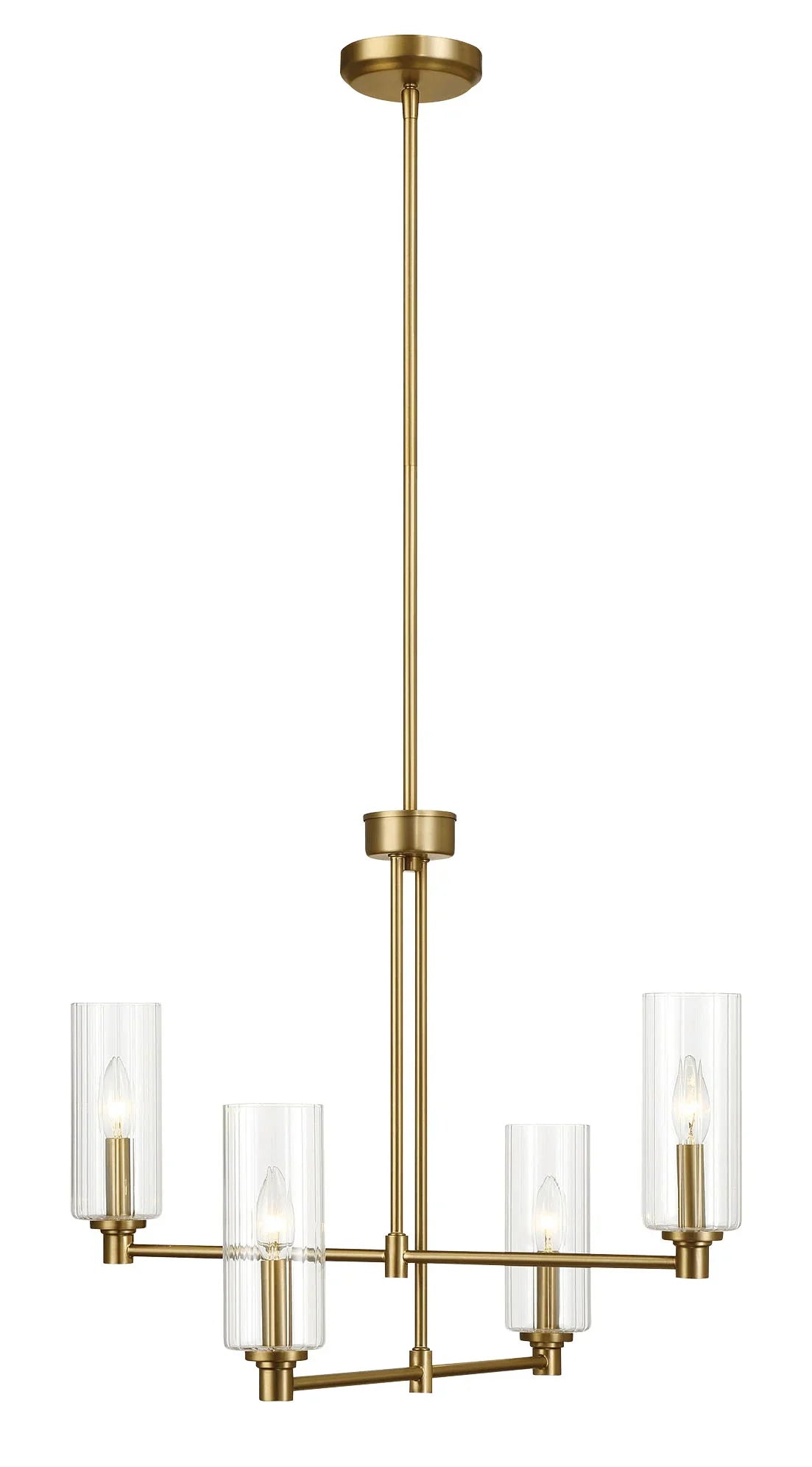 Enigma - 4 Lights Chandelier With Clear Ribbed Satin - Antique Brass / Clear / Gold - Furniture Home Direct