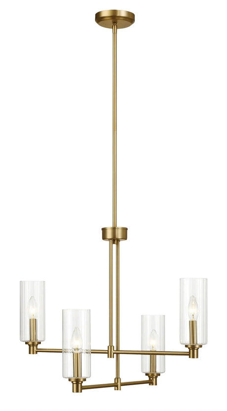 Enigma - 4 Lights Chandelier With Clear Ribbed Satin - Antique Brass / Clear / Gold - Furniture Home Direct