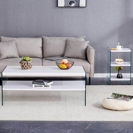 Coffee Table Three Tier MDF Glass Sides Shelves Modern White - Furniture Home Direct
