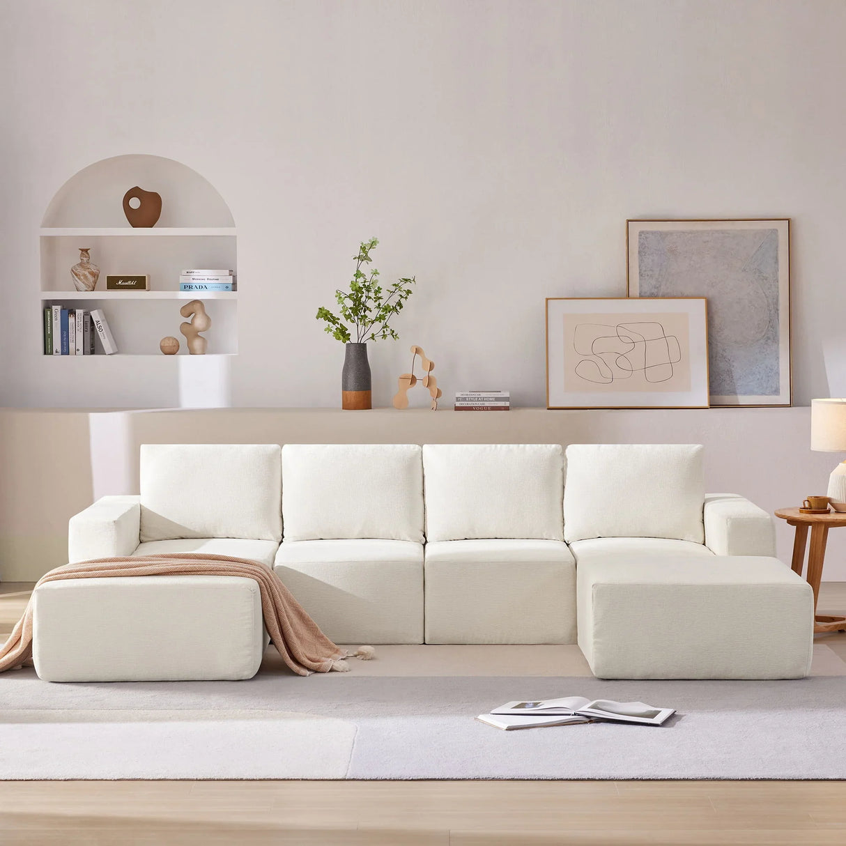 Modular U Shaped Sectional With Ottomans, Luxury Cloud Floor Couch With Deep Seat Fully Compressed Upholstered Sofa - Furniture Home Direct