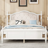 Pine Wooden Bed With Upholstered Headboard And Panel Footboard, With Two Bed Rail Support Feet And Central Platform Support Feet - Furniture Home Direct