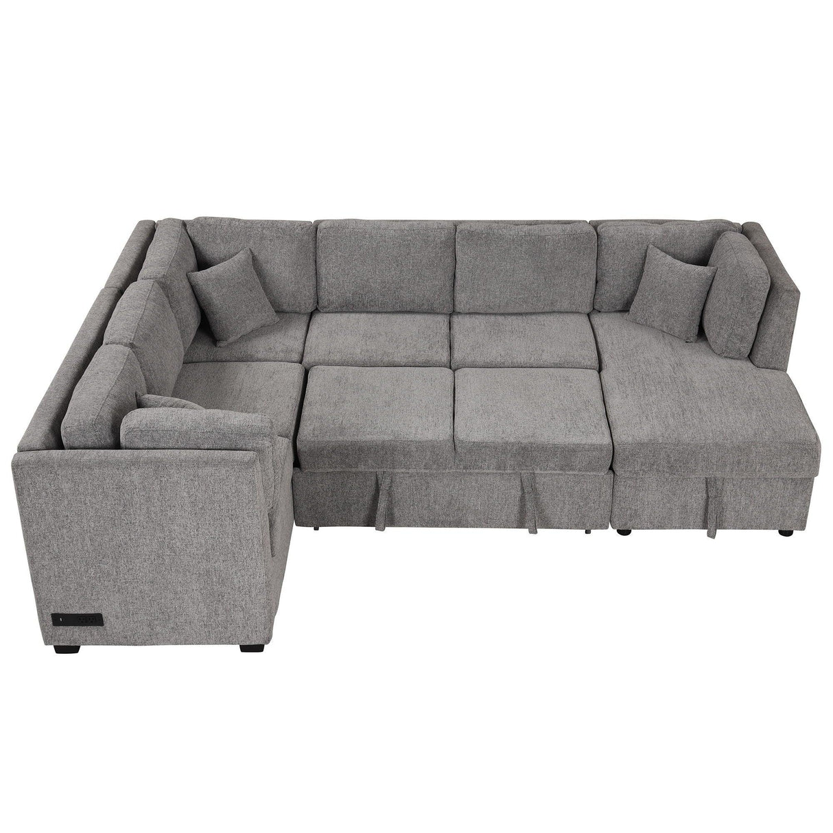 U-Shaped Sectional Sofa Pull Out Sofa Bed With Two USB Ports, Two Power Sockets, Three Back Pillows And A Storage Chaise For Living Room - Furniture Home Direct