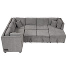 U-Shaped Sectional Sofa Pull Out Sofa Bed With Two USB Ports, Two Power Sockets, Three Back Pillows And A Storage Chaise For Living Room - Furniture Home Direct
