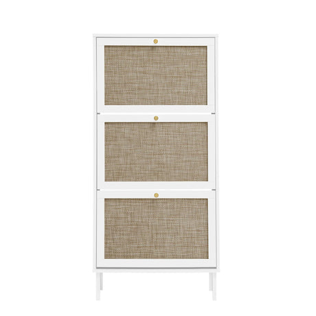 Modern Rattan 3 Door Shoe Rack Cabinet For Entryway - Furniture Home Direct