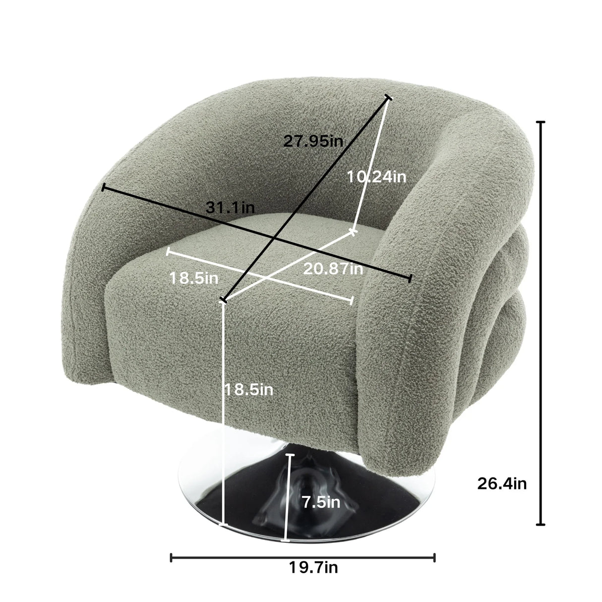 Modern Style Single Swivel Sofa Chair, Teddy Upholstered Single Sofa With Round And Fluffy Reading Chair, Suitable For Living Room - Furniture Home Direct