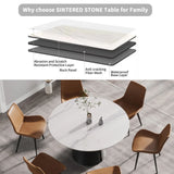 53.15" Modern Artificial Stone Round Carbon Steel Base Dining Table, Can Accommodate 6 People - White / Black - Furniture Home Direct