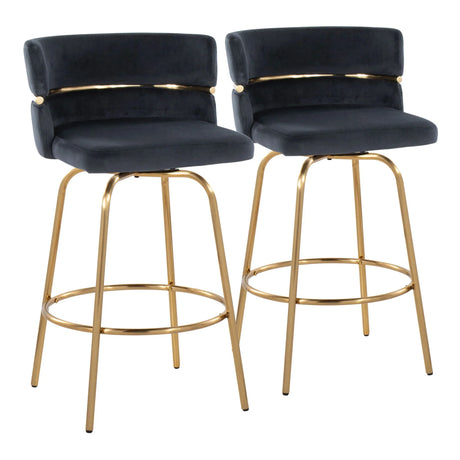 Cinch - Glam / Art Deco Fixed Height Counter Stool With Swivel With Round Footrest (Set of 2) - Furniture Home Direct