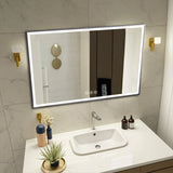 Modern LED Bathroom Vanity Mirror With Aluminum Frame, 45° Beveled Lights, Anti Fog - Silver - Furniture Home Direct