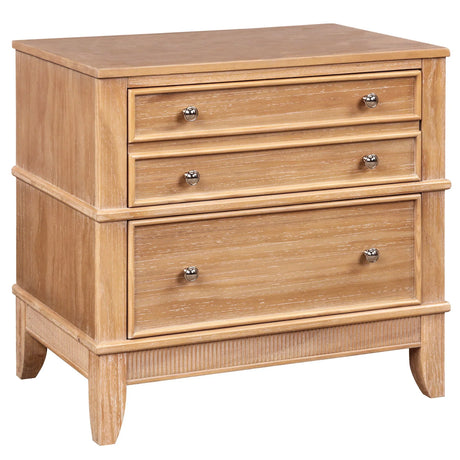 Hazel - 3 Drawer Side Table For Living Room, Hallway, Entryway Solid Wood With Silver Handles - Natural - Furniture Home Direct