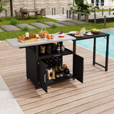 Versatile Outdoor Cabinet With Folding & Expandable Work Surfaces, Ample Storage Space, And Lockable Wheels - Matte Black - Furniture Home Direct