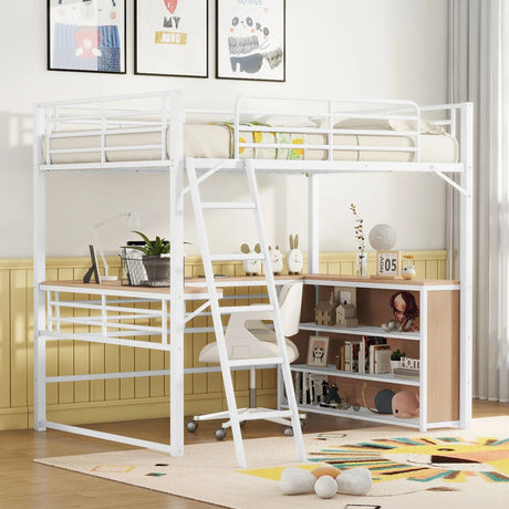 Loft Bed & 3 Layers Of Shelves And L-Shaped Desk - Furniture Home Direct