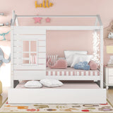 Twin Size Classic House Bed With Twin Size Trundle - White - Furniture Home Direct