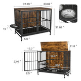 Modern Kennel Dogs Room Up To 80 Lb, Dog Crate Furniture With Multi-Purpose Rremovable Ttray, Double-Door Dog House, Lift Panel, 360 Degree Rotation, 3 Height Adjustable Feeding Bowls - Furniture Home Direct