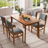 5 Pieces Rectangle Wooden Dining Table Set, Mid Century Modern Kitchen Table And 4 Upholstered Chairs For Home, Saving Space - Brown / Gray - Furniture Home Direct
