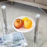 Coffee Table Two Tier Glass Top Polished Metal Legs Silver - Furniture Home Direct