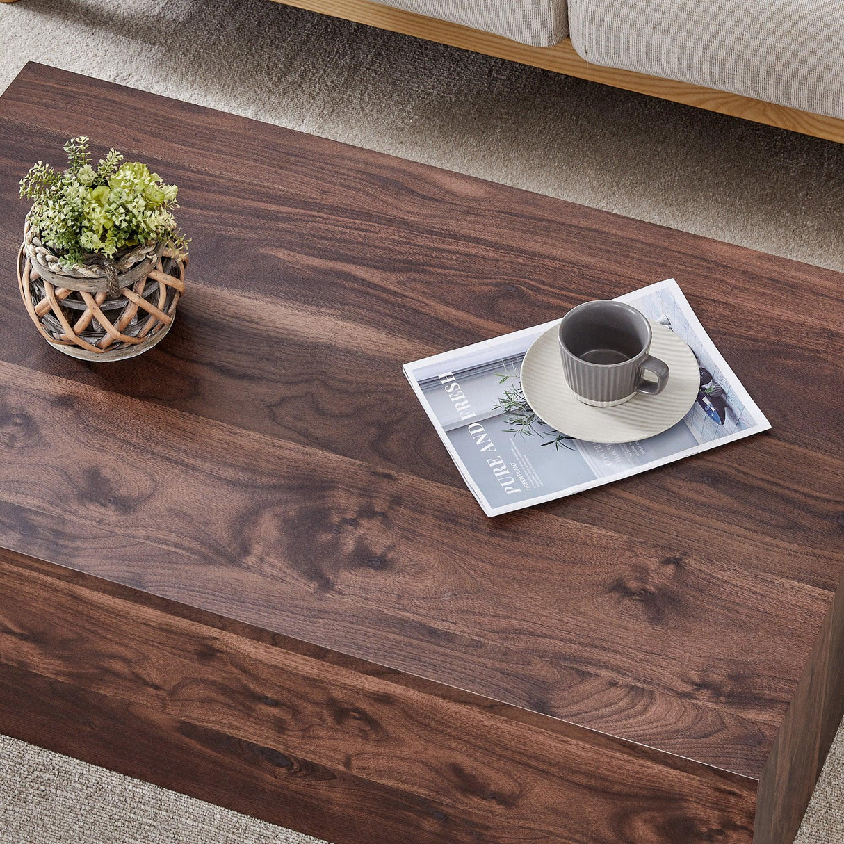 Coffee Table Modern Wood Grain Rectangular Finish Walnut - Furniture Home Direct