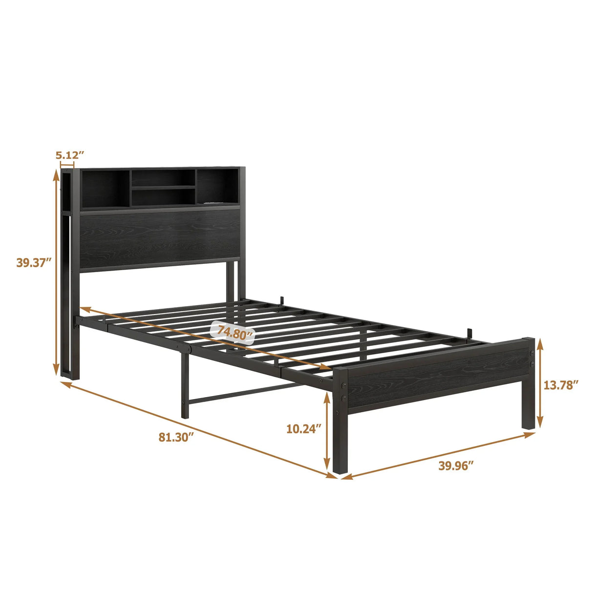 Modern Metal Platform Bed Frame With Storage Headboard And Charging Station - Furniture Home Direct