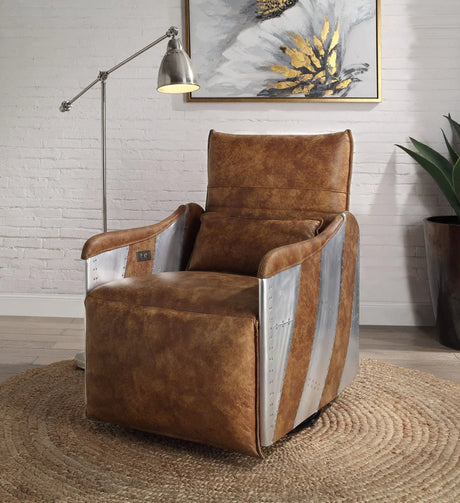 Qalurne - Power Motion Recliner With Swivel - Two Tone Mocha - Furniture Home Direct