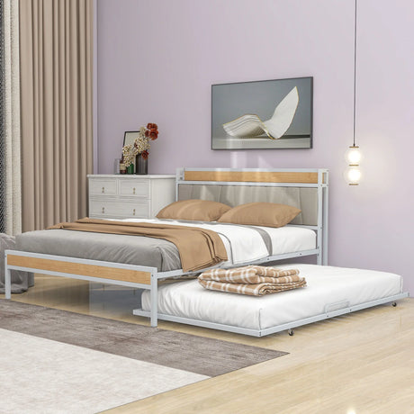 Platform Bed Frame With Trundle, USB Ports And Slat Support, No Box Spring Needed - Furniture Home Direct