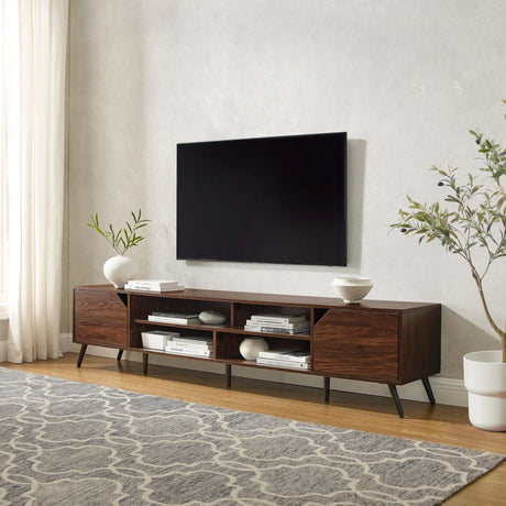 Contemporary 2 Door Minimalist TV Stand For TVs Up To 90" - Dark Walnut - Furniture Home Direct
