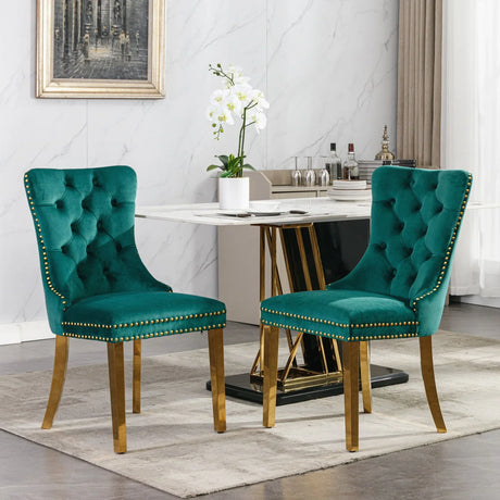 Nikki - Modern, High-End Tufted Solid Wood Contemporary Velvet Upholstered Dining Chair With Golden Stainless Steel Plating Legs, Nailhead Trim (Set of 2) - Furniture Home Direct