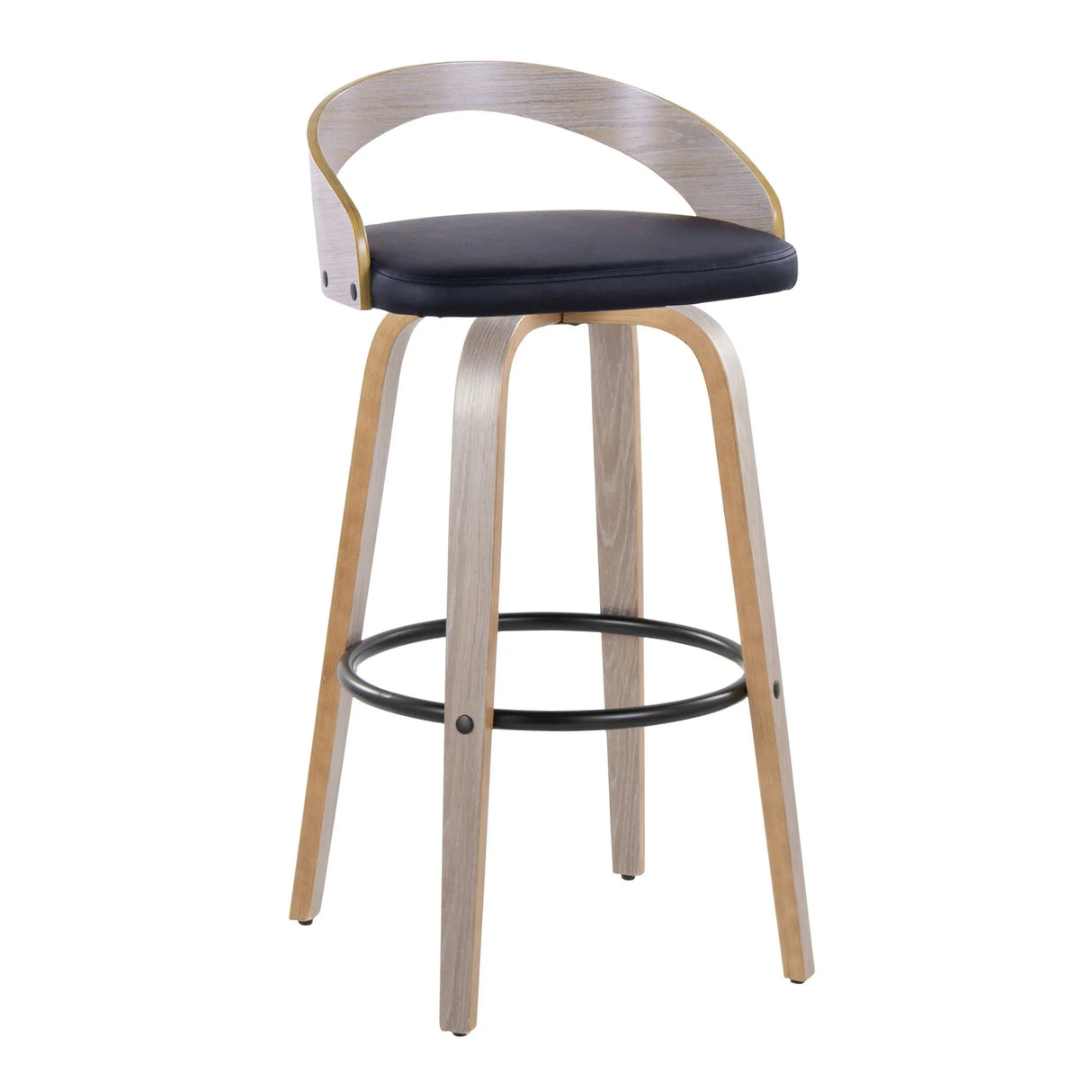 Grotto - Contemporary Fixed Height Barstool With Swivel With Round Footrest (Set of 2) - Furniture Home Direct