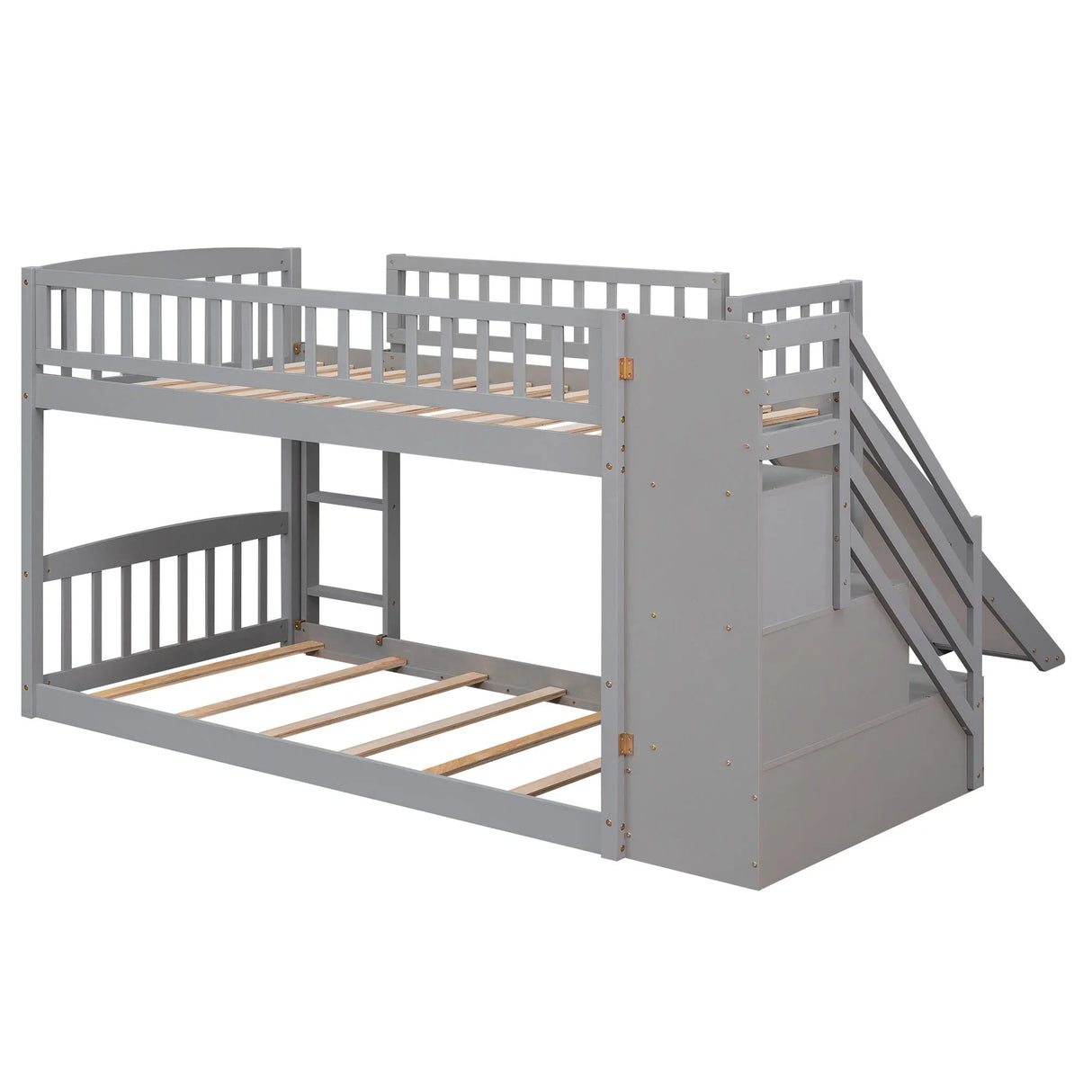 Twin Over Twin Bunk Stairway Bed With 2 Drawers And Slide - Gray - Furniture Home Direct