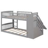 Twin Over Twin Bunk Stairway Bed With 2 Drawers And Slide - Gray - Furniture Home Direct