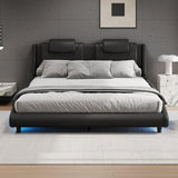 Platform Bed Leather Upholstered Headboard LED Black - Furniture Home Direct