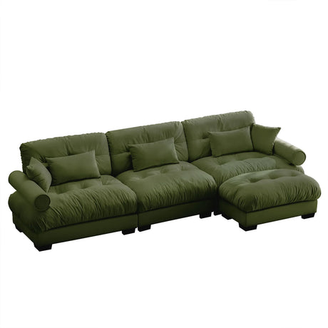 Modern Sectional Sofa With Ottoman, Round Bolster Armrests, Waist And Throw Pillows - Furniture Home Direct