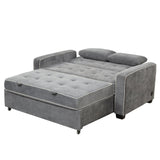 Upholstered Loveseat with Pull Out Sofa, Two Throw Pillows, Dual USB Charging Port And Adjustable Backrest - Gray - Furniture Home Direct