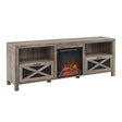 Industrial Farmhouse Metal Mesh Drop Down X Door Fireplace TV Stand - Furniture Home Direct