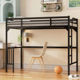 Twin Metal Loft Bed With Desk, Ladder And Guardrails, Bookdesk Under Bed - Black - Furniture Home Direct
