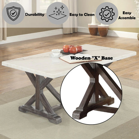 Romina - Marble Top Weathered Coffee Table - White Marble - Furniture Home Direct
