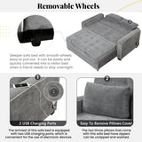 Upholstered Loveseat with Pull Out Sofa, Two Throw Pillows, Dual USB Charging Port And Adjustable Backrest - Gray - Furniture Home Direct