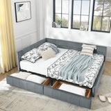 Mid-Century Storage Upholstered Tufted Bed Frame With Backrest And Armrests - Furniture Home Direct