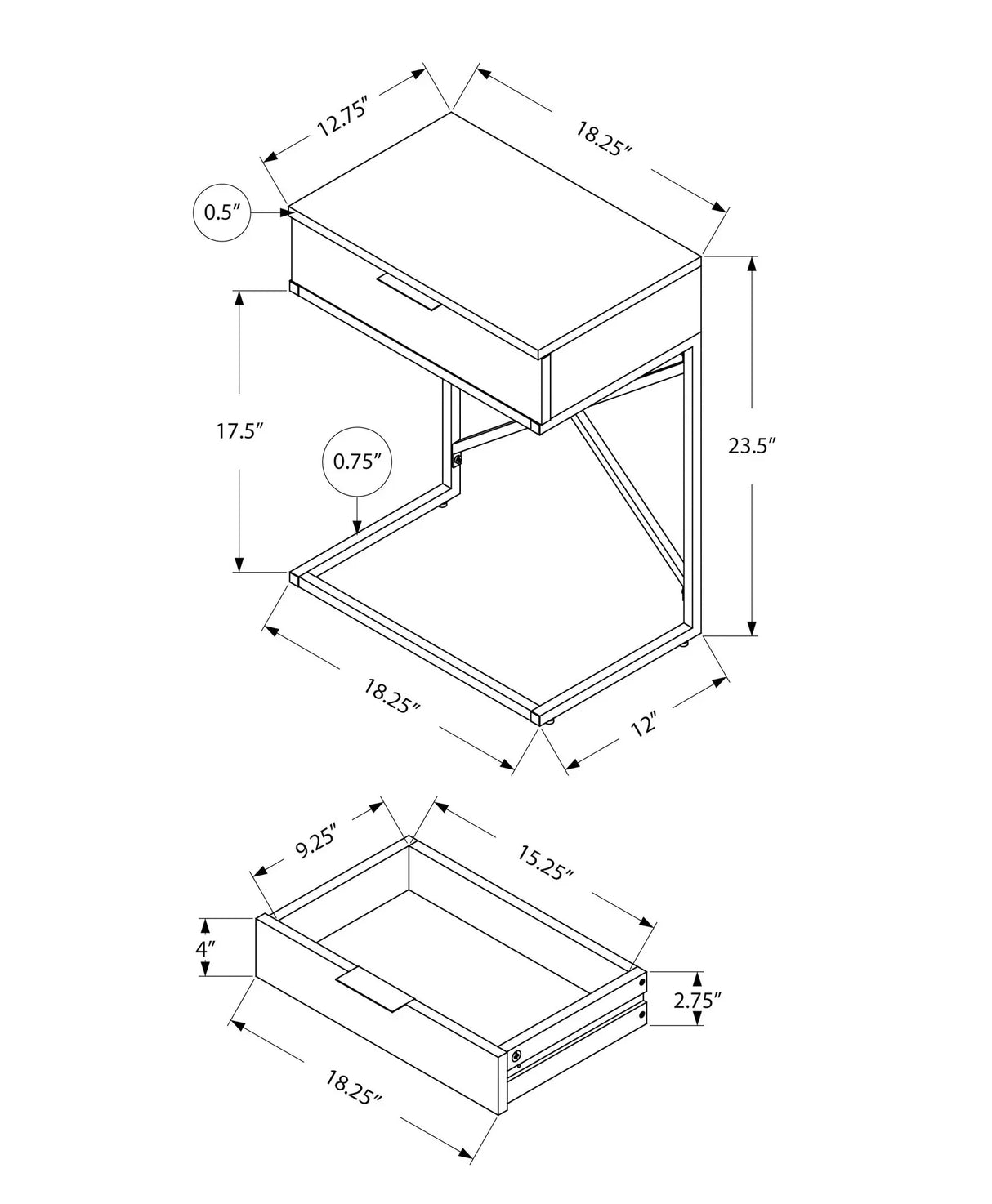 Accent Side Table, Storage Drawer, Spacious Tabletop, Contemporary & Modern - Furniture Home Direct