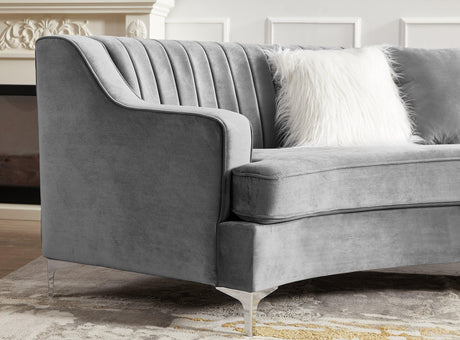 Grey Velvet Curved Sectional - Furniture Home Direct