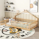 House-Shaped Bedside Floor Bed With Guardrails, Slats, With Door - Furniture Home Direct