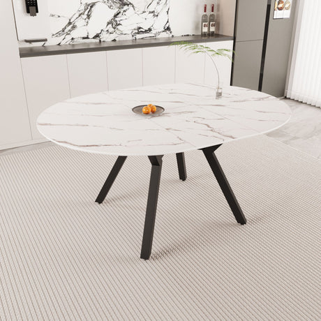 Extendable Round Dining Table, MDF Top, White Matte