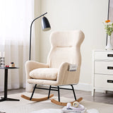 Modern Teddy Fabric Rocking Chair With High Backrest And Armrests Lounge Accent Chair For Living Room - Beige - Furniture Home Direct