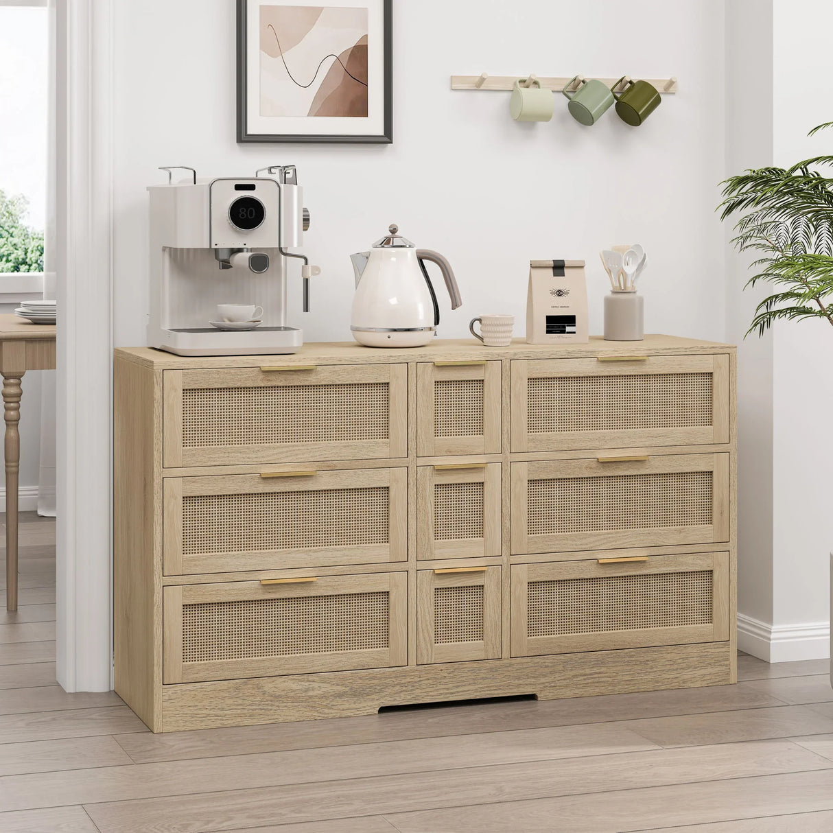 Elegant Rattan Locker With 9 Drawers, Metal Handles - Furniture Home Direct
