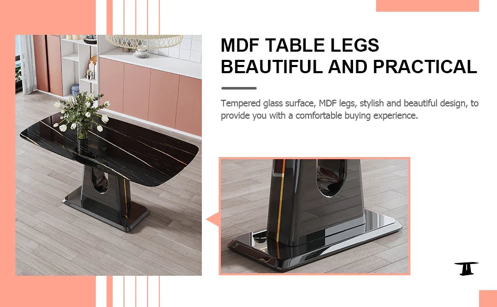 Dining Table With Imitation Marble Top, Modern Black - Furniture Home Direct