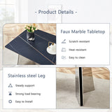 Dining Set Faux Marble Table With Black Chairs Silver - Furniture Home Direct